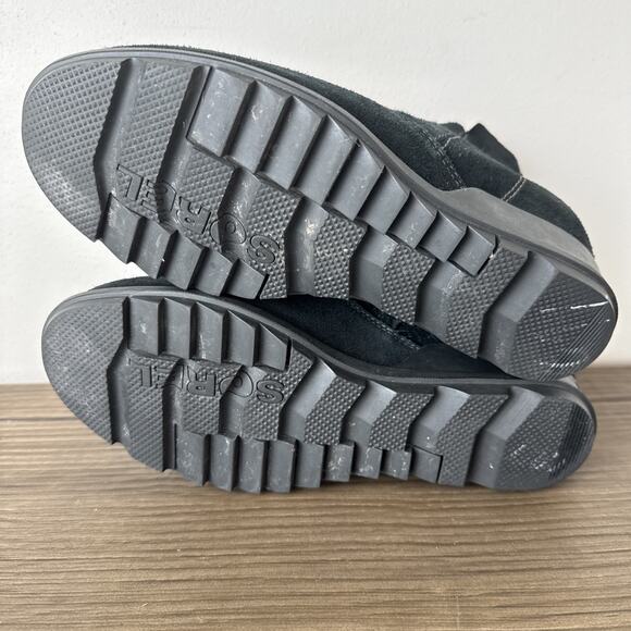 Sorel Joan Of Arctic Wedge Black Nubuck Suede Leather Chelsea Ankle Boot Sz 8.5 - Picture 7 of 8